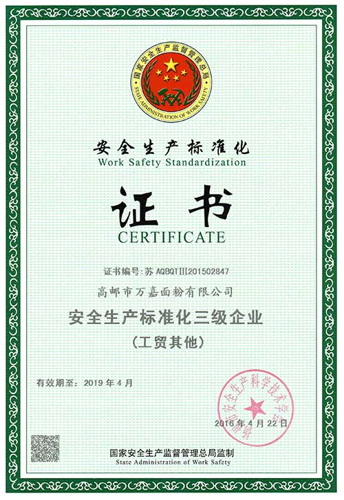 国家安全生产监督管理总局安全生产标准化证书